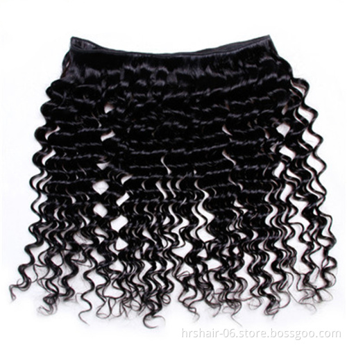 Peruvian  human hair bundles with closure deep wave hair extension unprocessed natural color 4x4 lace closure with 3 bundles
